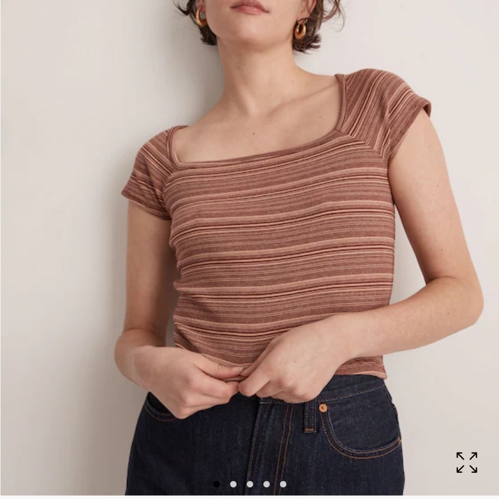 Madewell Brown Striped Short Sleeve Top